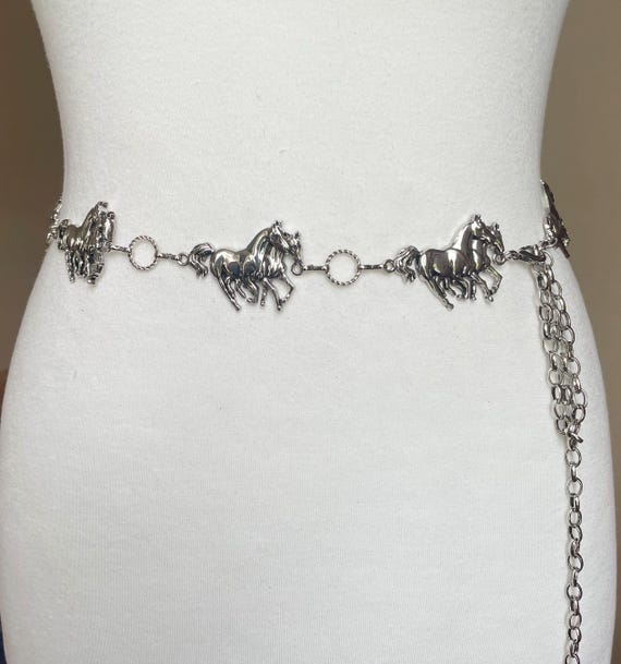 Western Horse Concho belt, Silver tone Metal Southwest Concho Chain belt