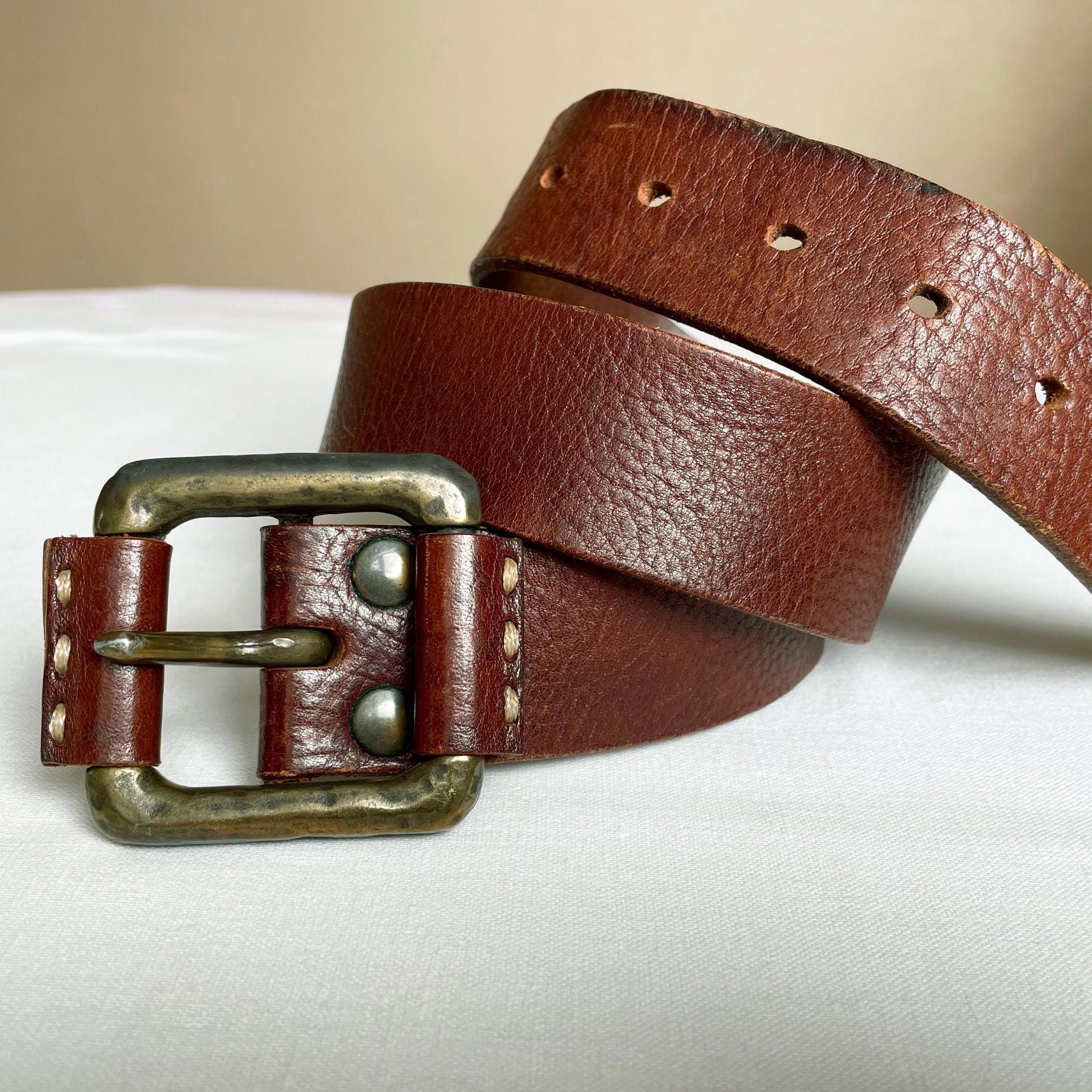 Italian Vintage Western Brown Waist Leather Belt Heavy Brass  display picture 3