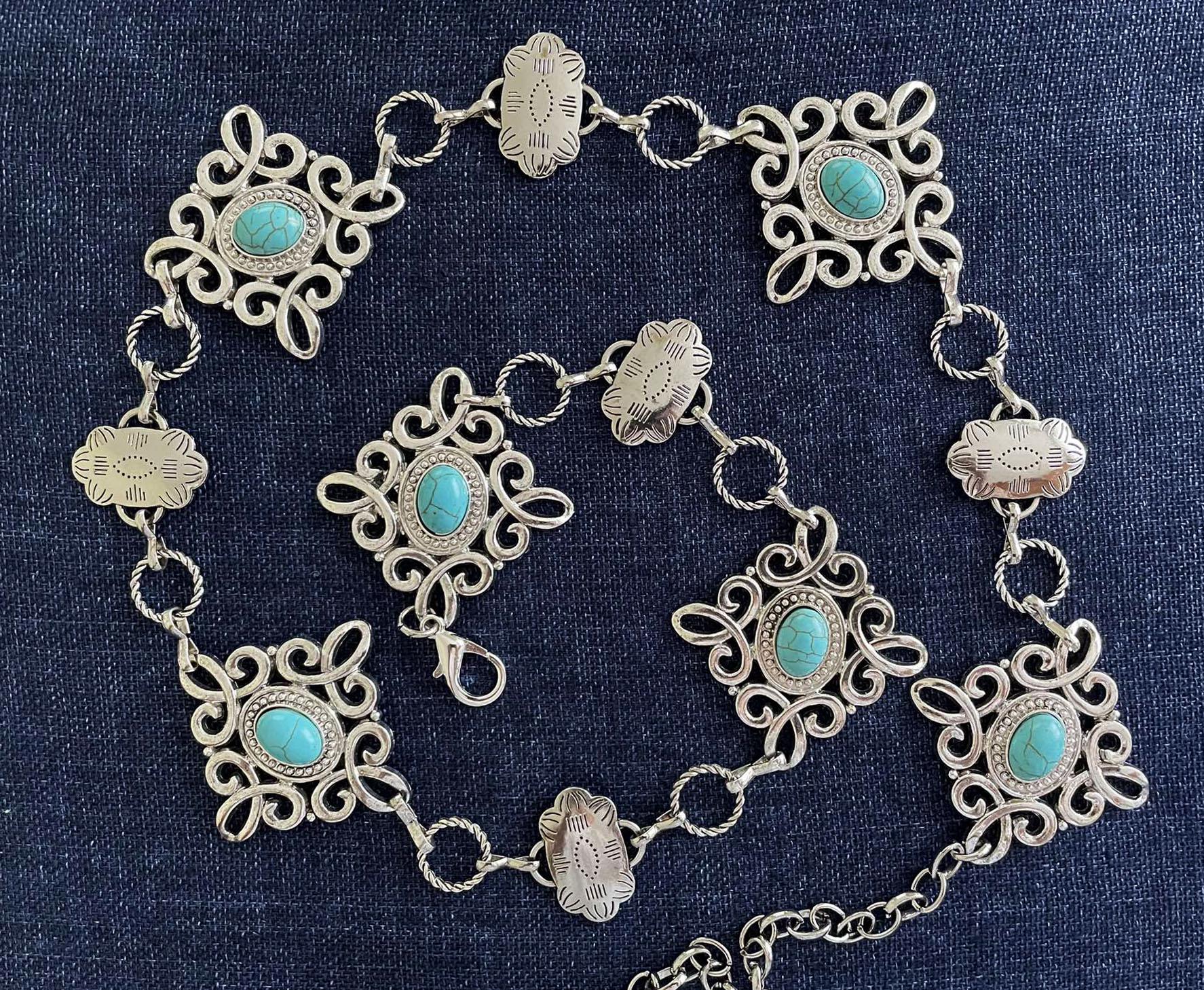 コンチョチェーンベルト シルバーターコイズベルト - Etsy 日本