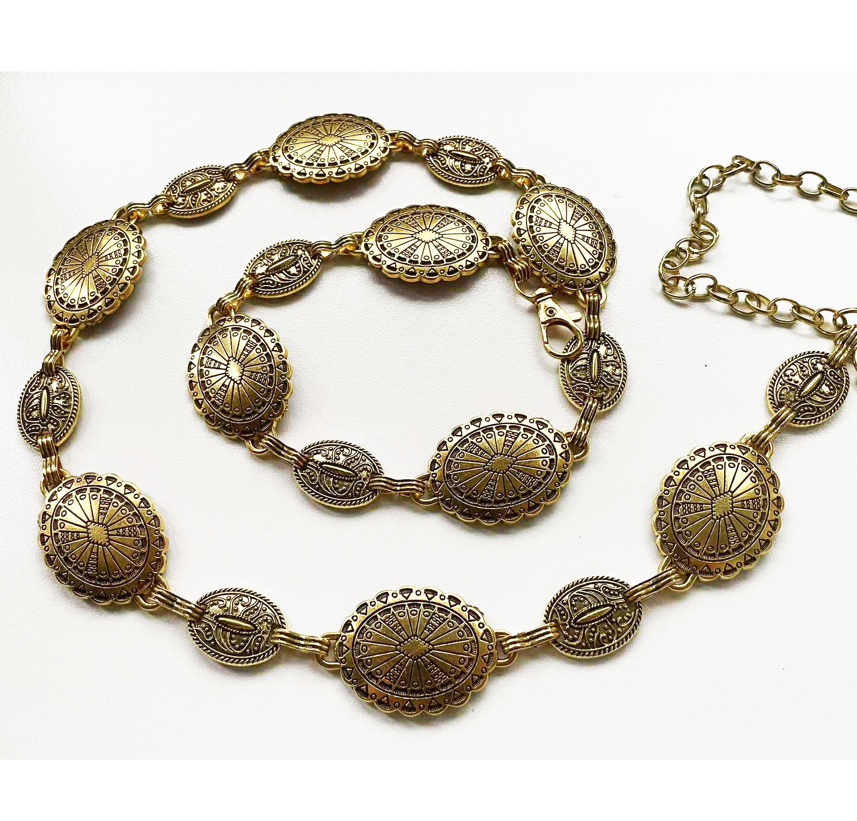 Vintage Women’s Western Small Concho Link Belt~Gold Metal~Southwestern Cowgirl Western Metal Concho Belt Cowgirl Chain Belt for Dresses  main image 4