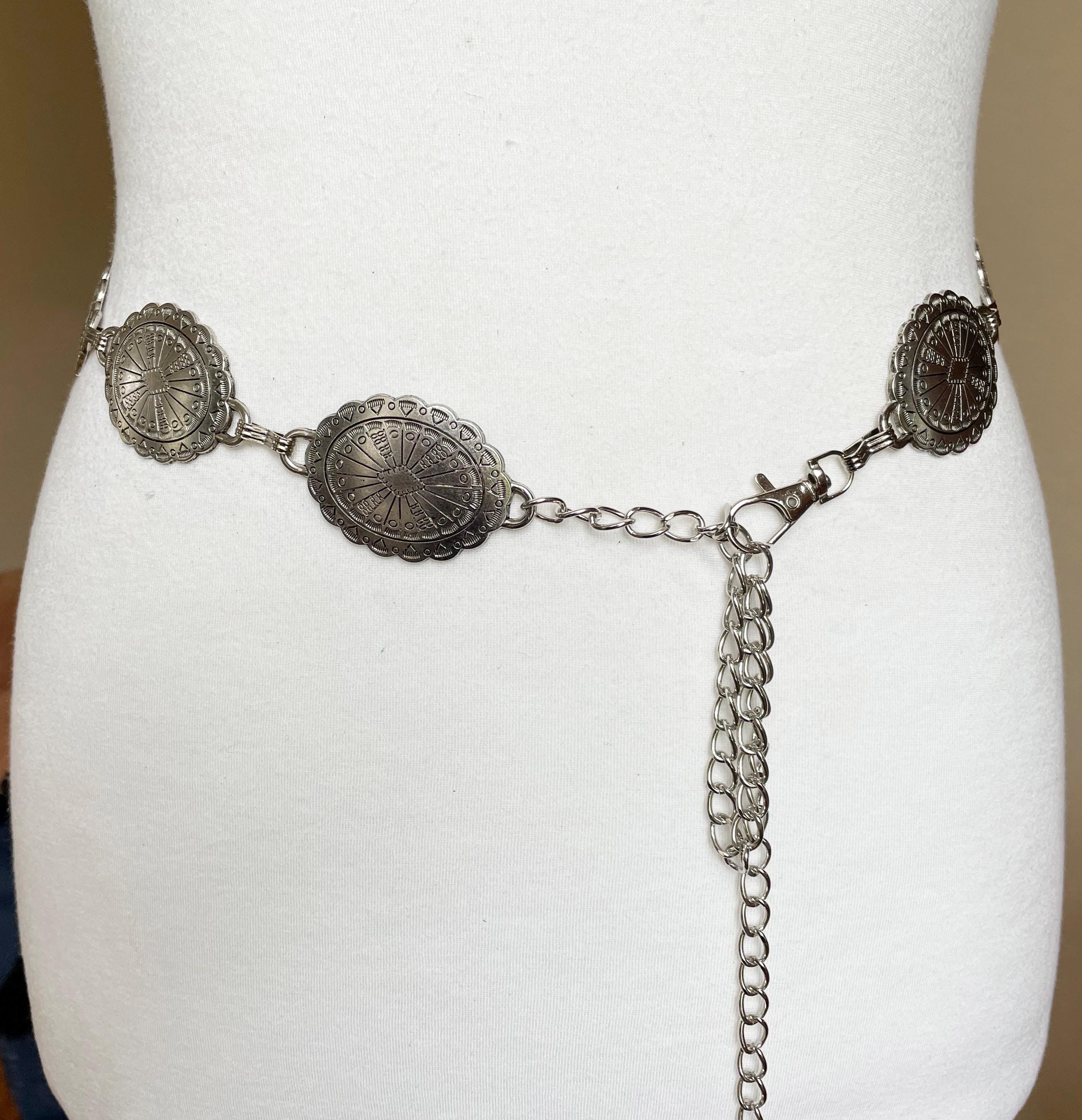 Concho Link Western Style Chain Belt in Silver western silver chain belt xl belt Vivelle Oval Concho Chain Belt main image 2