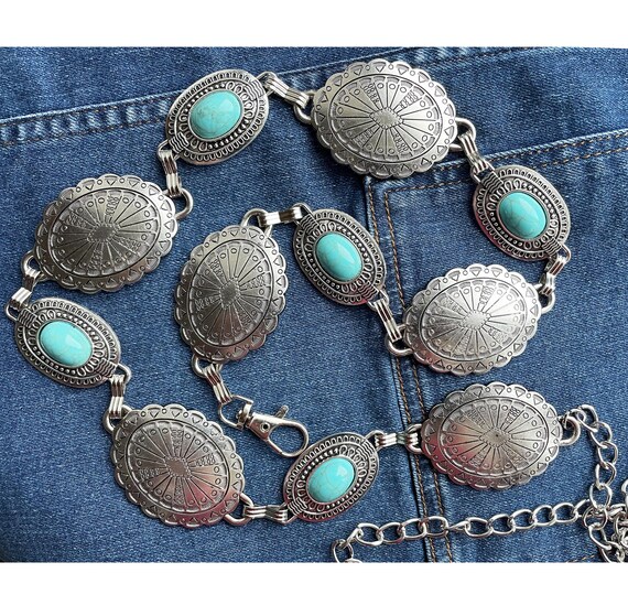 Western Concho Belt Southwestern Silver Metal Concho Chain  display picture 2
