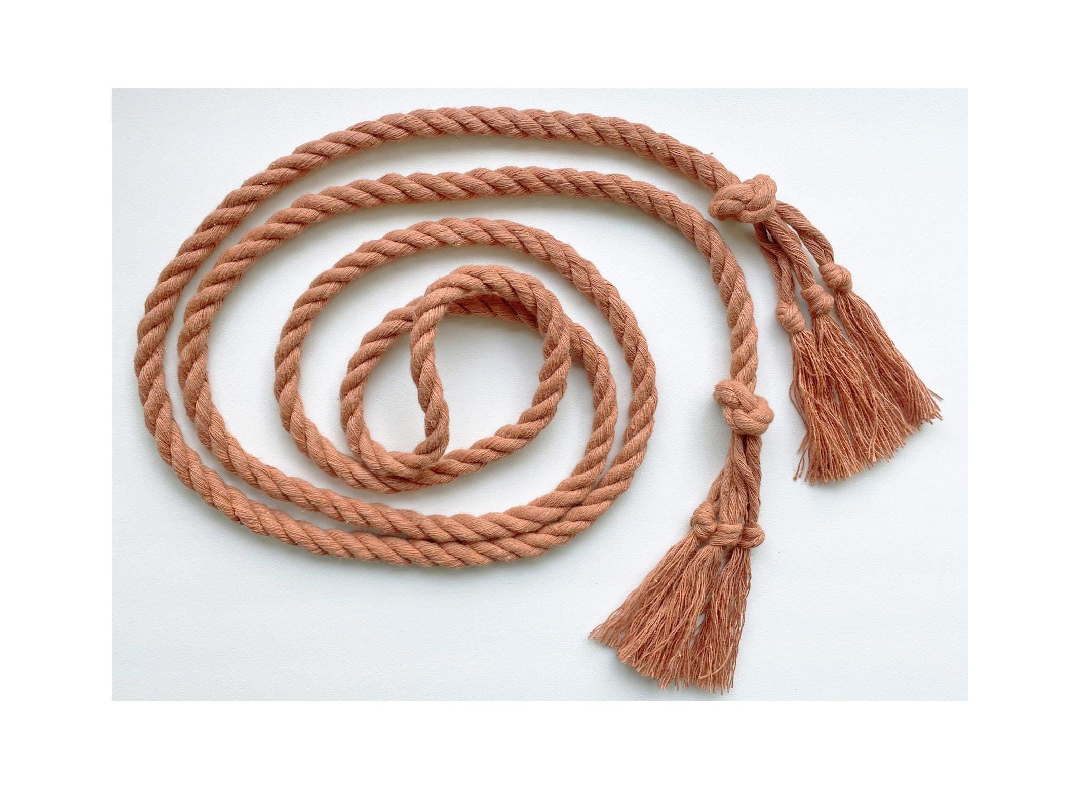 Cotton Sand Cord Braided Knotted Tie belt White Terracotta Steel