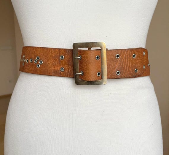 Vintage 70s 80s Western Double Prong Brown Grommets Studded Vintage 70s 80s Western Double Prong Brown Grommets Studded