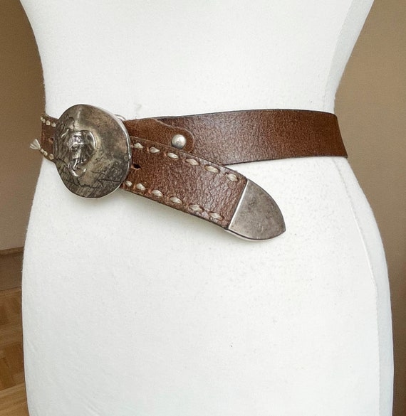 Vintage 2XL 3XL size Brown Leather belt with Elep… - image 5