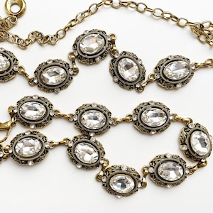 Antique Gold Tone Bejeweled Metal belt Faceted Rhinestone Chain belt