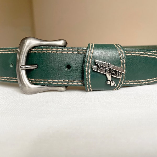 70s 80s Vintage XS S Green Leather belt, 23-27" 60-70cm