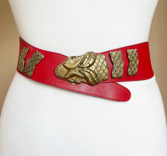 Vintage Red Leather With Metal Accents Belt Vintage Red Steerhide Leather Belt - Harness House, Size 36  main image 2