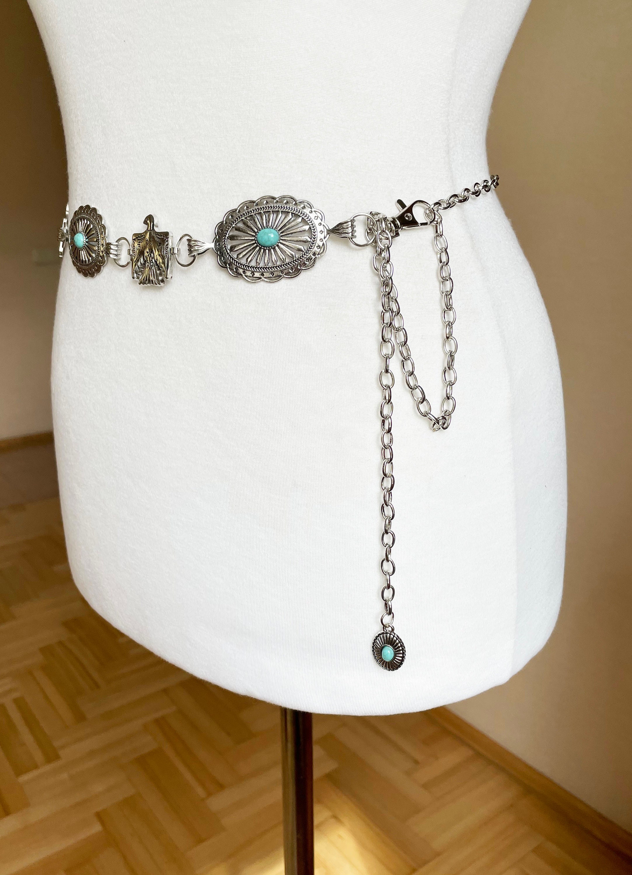 Western Thunderbird Concho Silver Tone Metal Belt - Etsy