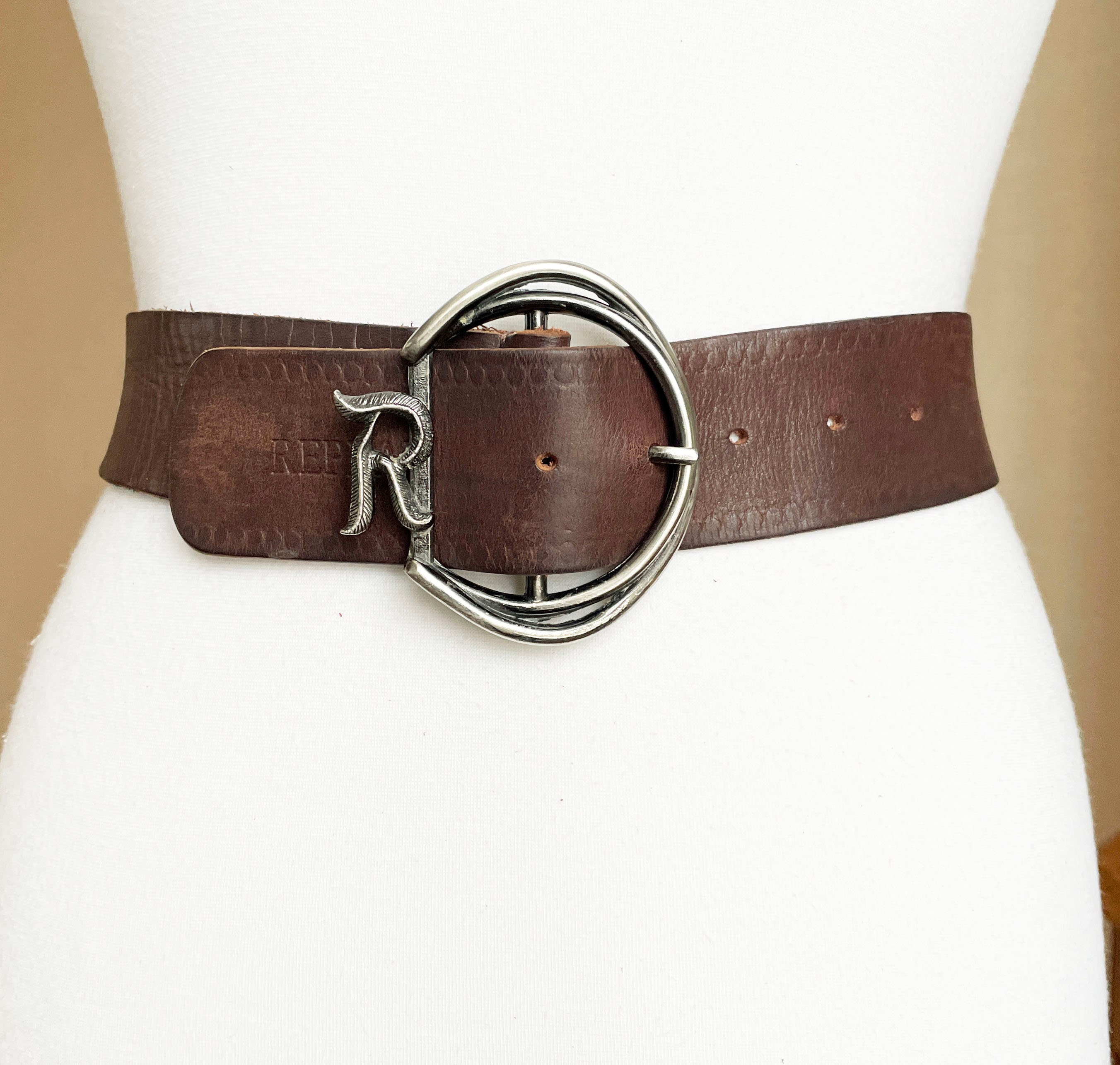 Replay Vintage Italienischer Brauner Leder Gürtel, 92-102 cm, 36-40