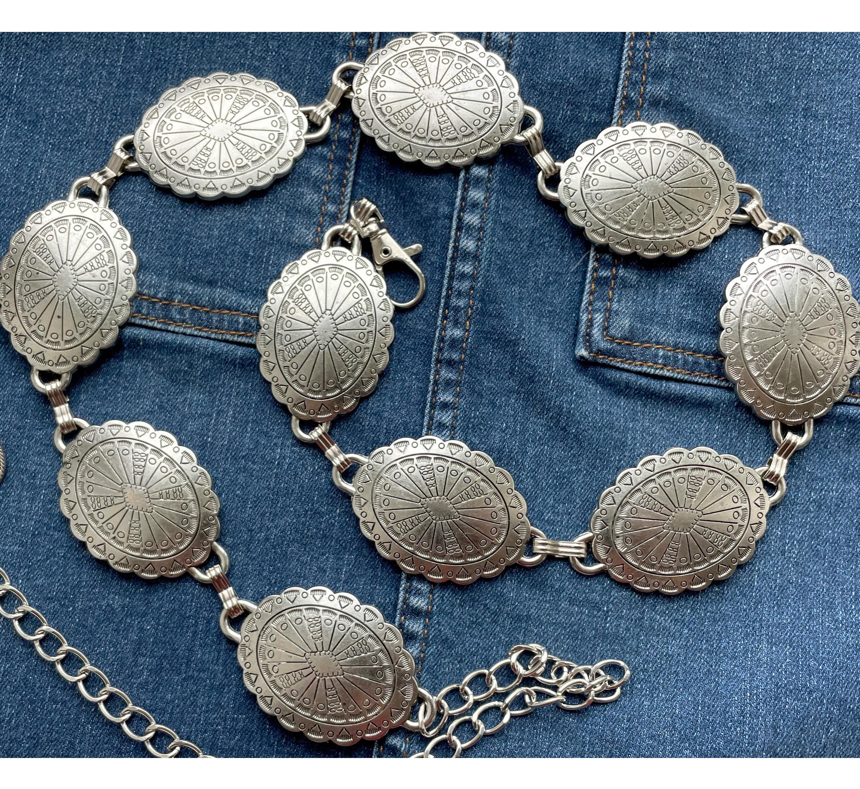 Western Concho Silver-Tone Drop Belt - Silver Silver Concho Belt – Wild Junkie main image 3