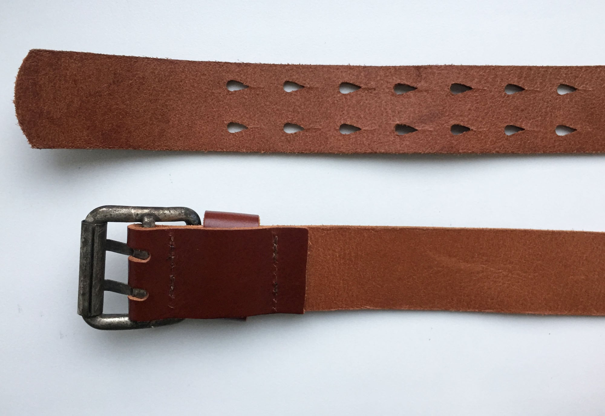 The Sting Heavy Duty Vintage Double Prong Brown Thick Leather Belt 