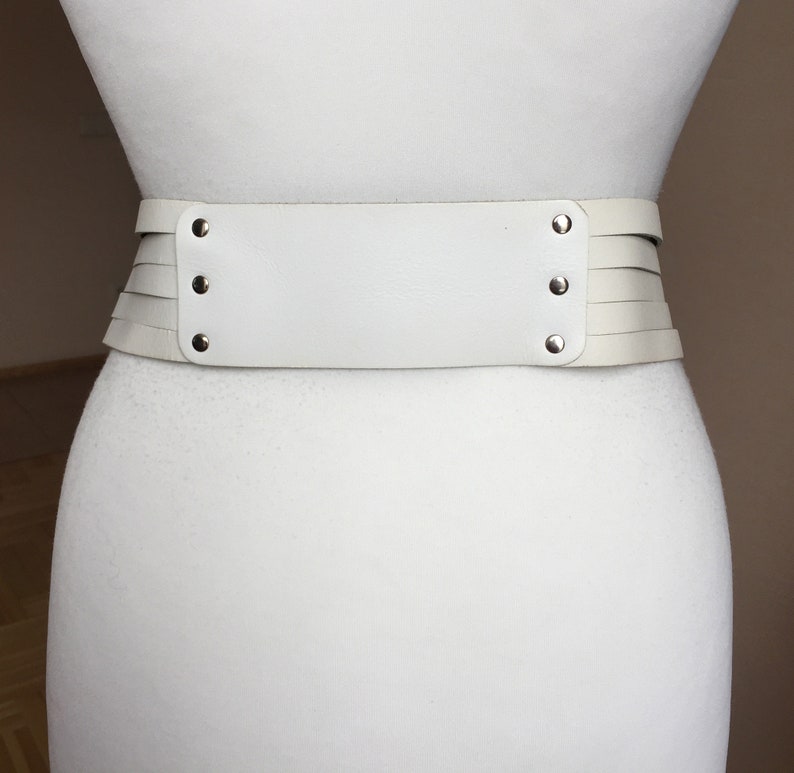 Vintage Ladies m/l Wide White leather waist belt 8092 cm Etsy