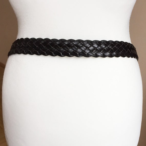 Vintage L XL Woven Black Braided Leather belt - image 3