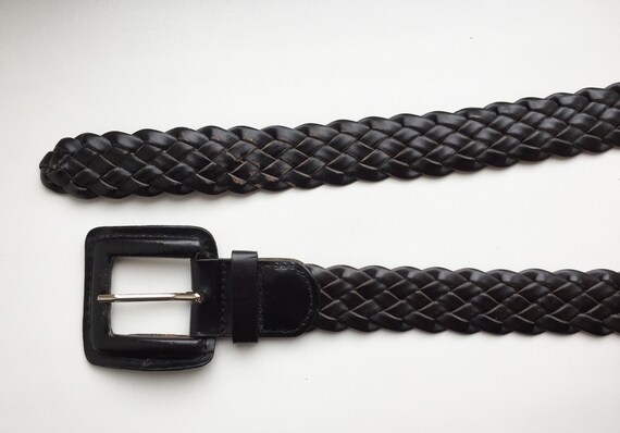 Vintage L XL Woven Black Braided Leather belt - image 5