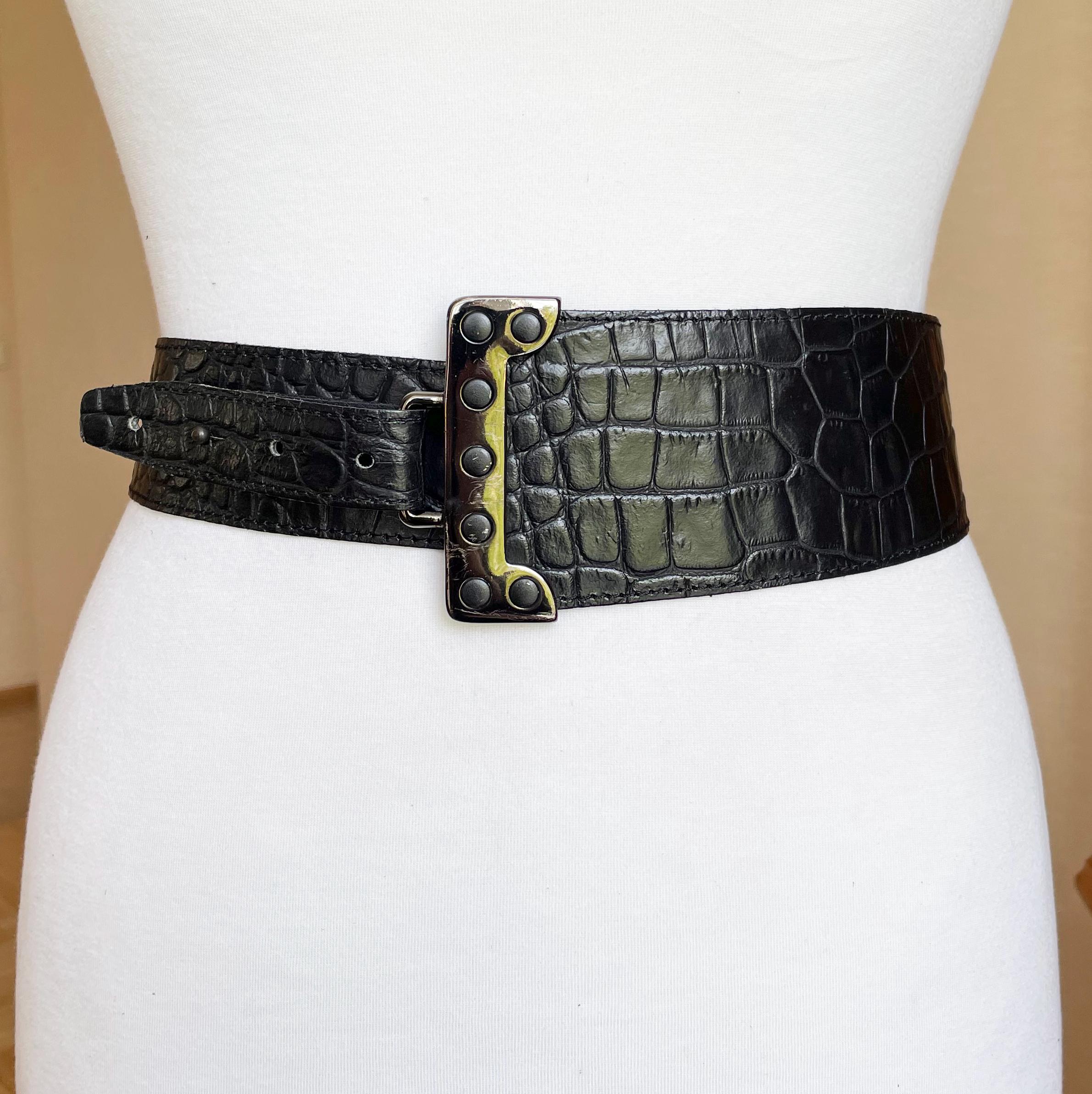 Vintage Leather V Shaped Waist Belt Tan Neutral Back Buckle Medium Large Asymmetrical Wide Leather Belt, V-shaped Brown Leather Belt  main image 3