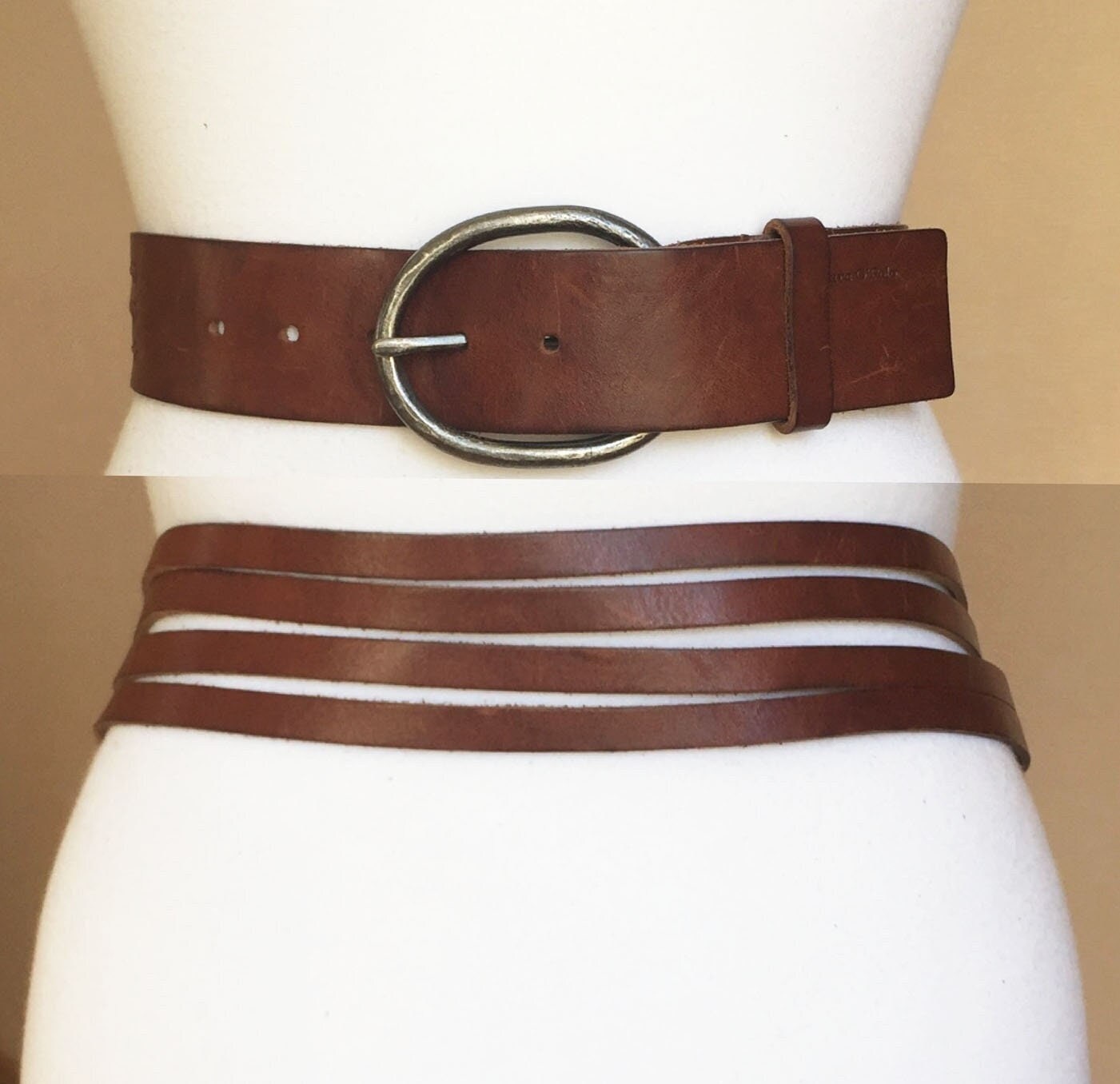 Tommy Hilfiger Vintage L XL Brown Braided Woven Waist Leather Belt