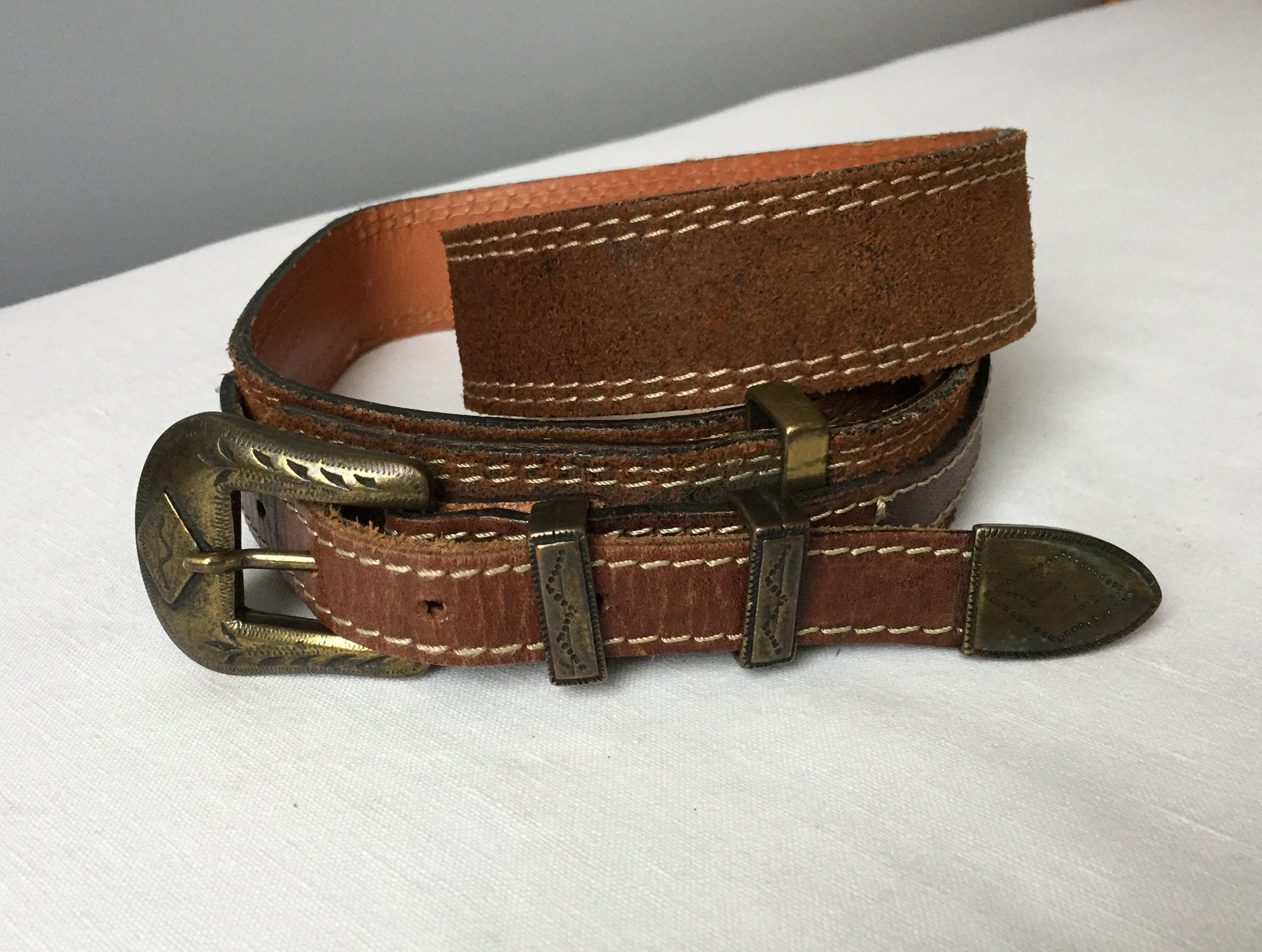 Vintage 90s Brown Western Ranger Leather Belt 80-85 cm | Etsy
