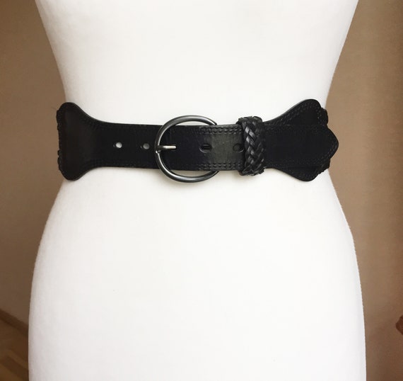 Vintage Black Boho 5cm/2" Wide Woven Braided Leat… - image 3