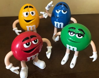 Set of 4 m&ms Candy Dispensers - Peanut and Chocolate mms Rare Plastic Candy Dispensers 2002 | mms Collectible Candy Character Stand Up