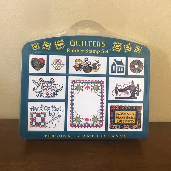 PSX Quilters Rubber Stamp Set 1993 - Personal Stamp Exchange 90s - Scrapbooking Quilt Design - Country Rubber Stamps