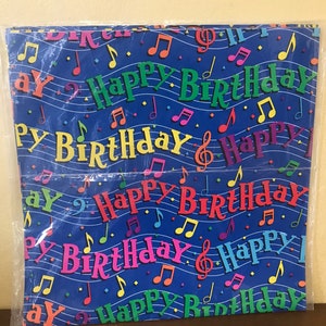 Vintage 80s Happy Birthday Wrap with Musical Notes