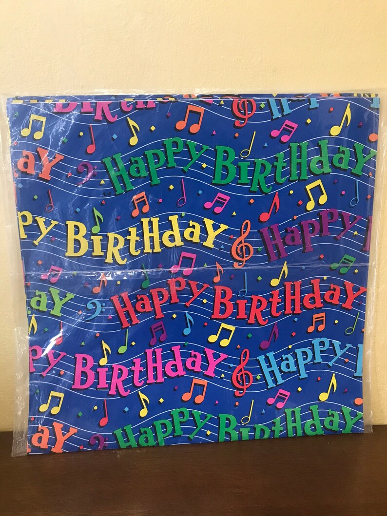 Vintage 80s Happy Birthday Wrap with Musical Notes