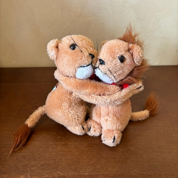 1978 R Dakin Hugging Lion and Lioness Plush, Vintage Lion Stuffed
