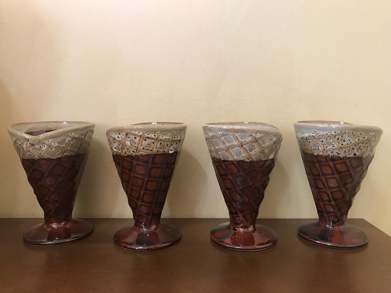 Vintage Waffle Cones Retro Ice Cream Bowls Retro Ice Cream Bowls Ice Cream Kitchen Decor Set of 4 Brown Vintage Ice Cream Bowls