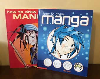 Set of 2 How to Draw Manga 2002 and How to Draw Manga 2003 By Katy Coope, Scholastic Large Softcover, Vtg Manga Drawing How to