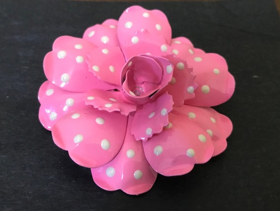 Classic Joan Rivers Pink Polka Dot Flower Pin | Vi