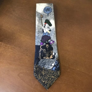 1994 Turner Entertainment Droopy “Fore” Golf Tie with Tags, Droopy Dog Cartoon 90s