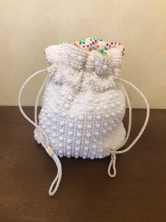 Vintage Reversible Drawstring Rainbow Beaded Pouch Bag Vintage Reversible Drawstring Rainbow Beaded Pouch Bag