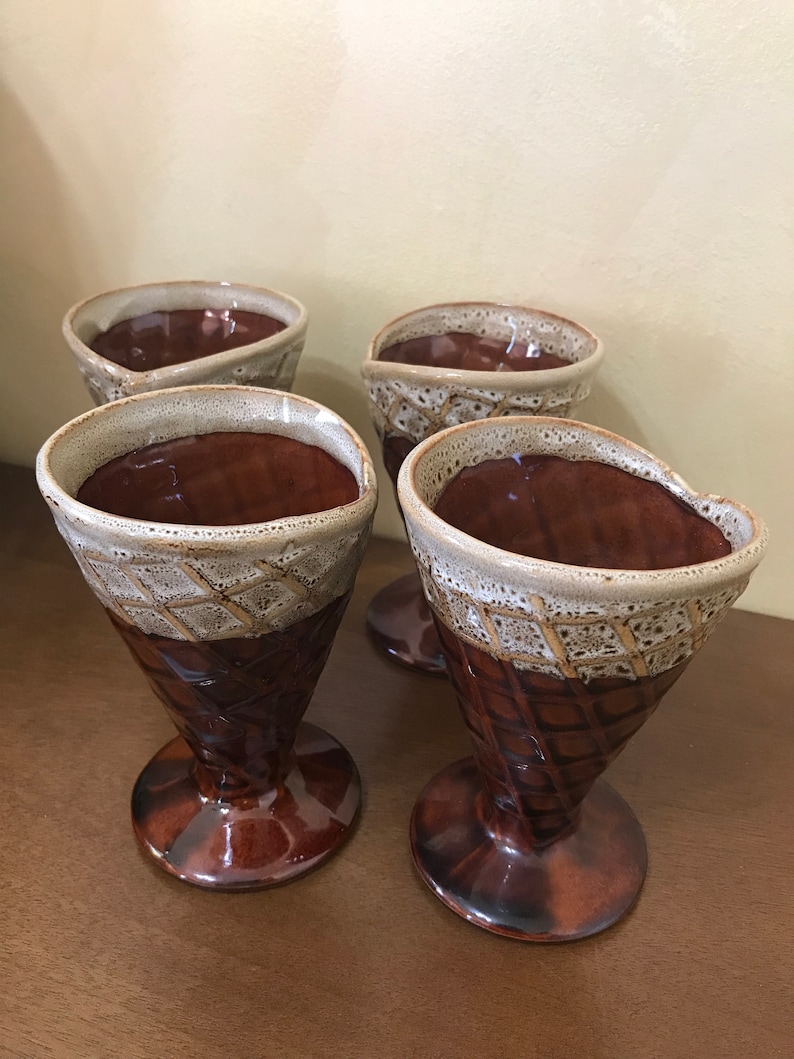 Vintage Waffle Cones Retro Ice Cream Bowls Retro Ice Cream Bowls Ice Cream Kitchen Decor Set of 4 Brown Vintage Ice Cream Bowls