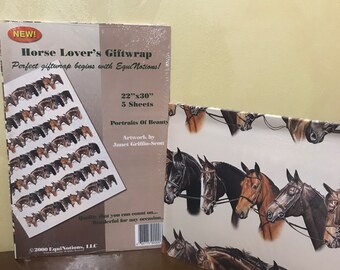Vintage Equestrian Gift Wrap 2000 EquiNotions - Artwork Janet Griffin Scott - Vintage Horse Lovers Gift Wrap
