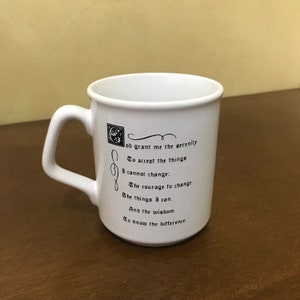 Vintage Serenity Prayer Ceramic Mug, Praying Hands, Catholic Prayers
