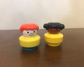 1990 Fisher Price Chunky Little People Chunky Yellow Body Fisher Price 1990 Red Hair Black Girl Pigtails Doll