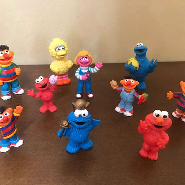 Vintage PVC Sesame Street Figurines - CHOOSE ONE - Prairie Dawn - Ernie - Cookie Monster - Elmo - Big Bird - Sesame Street Mechanic Farmer