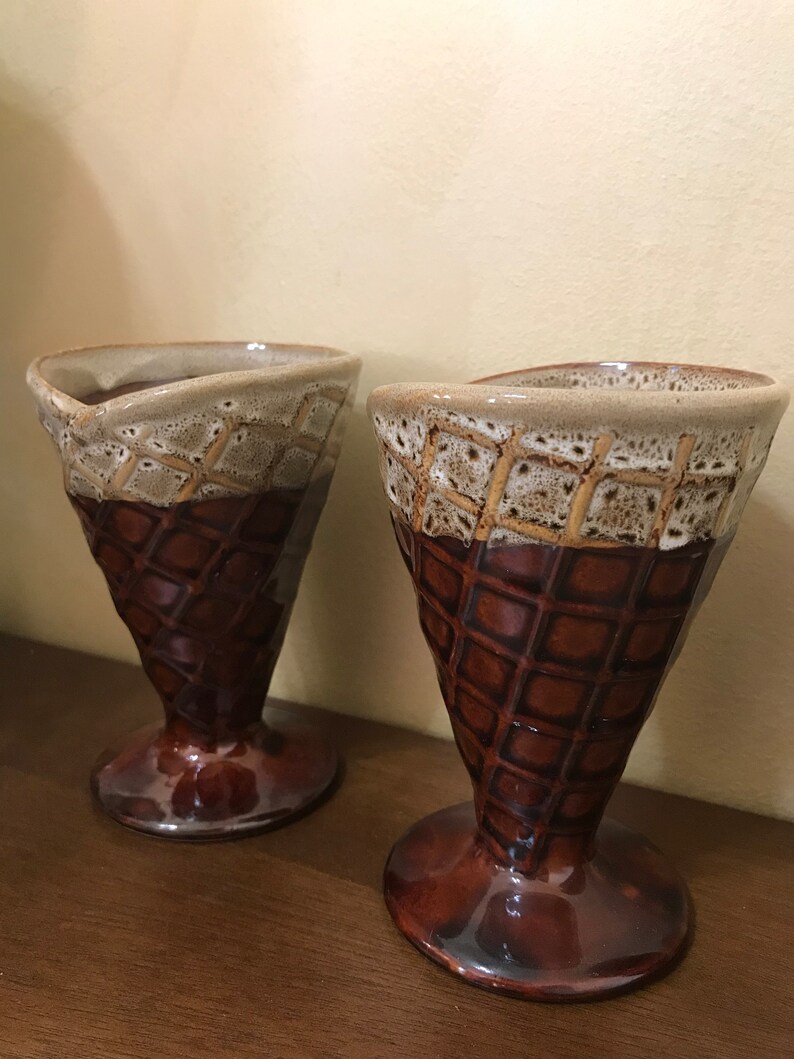 Vintage Waffle Cones Retro Ice Cream Bowls Retro Ice Cream Bowls Ice Cream Kitchen Decor Set of 4 Brown Vintage Ice Cream Bowls