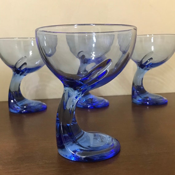 Set of 4 Italian Bormioli Rocco Jerba Blue Coupe Glasses, 90s