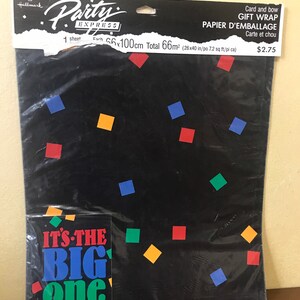 Hallmark Party Express Black Confetti Pattern Birthday Gift Wrap 80s 90s