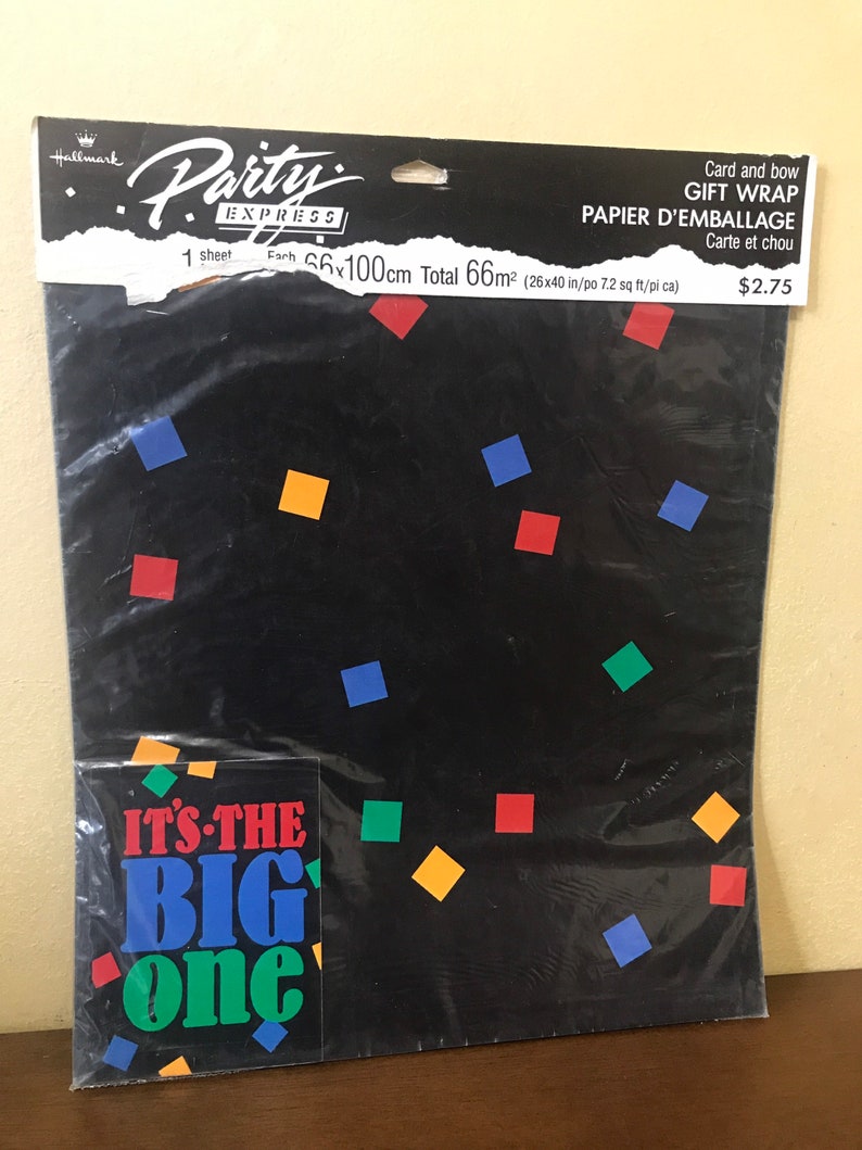 Hallmark Party Express Black Confetti Pattern Birthday Gift Wrap 80s 90s
