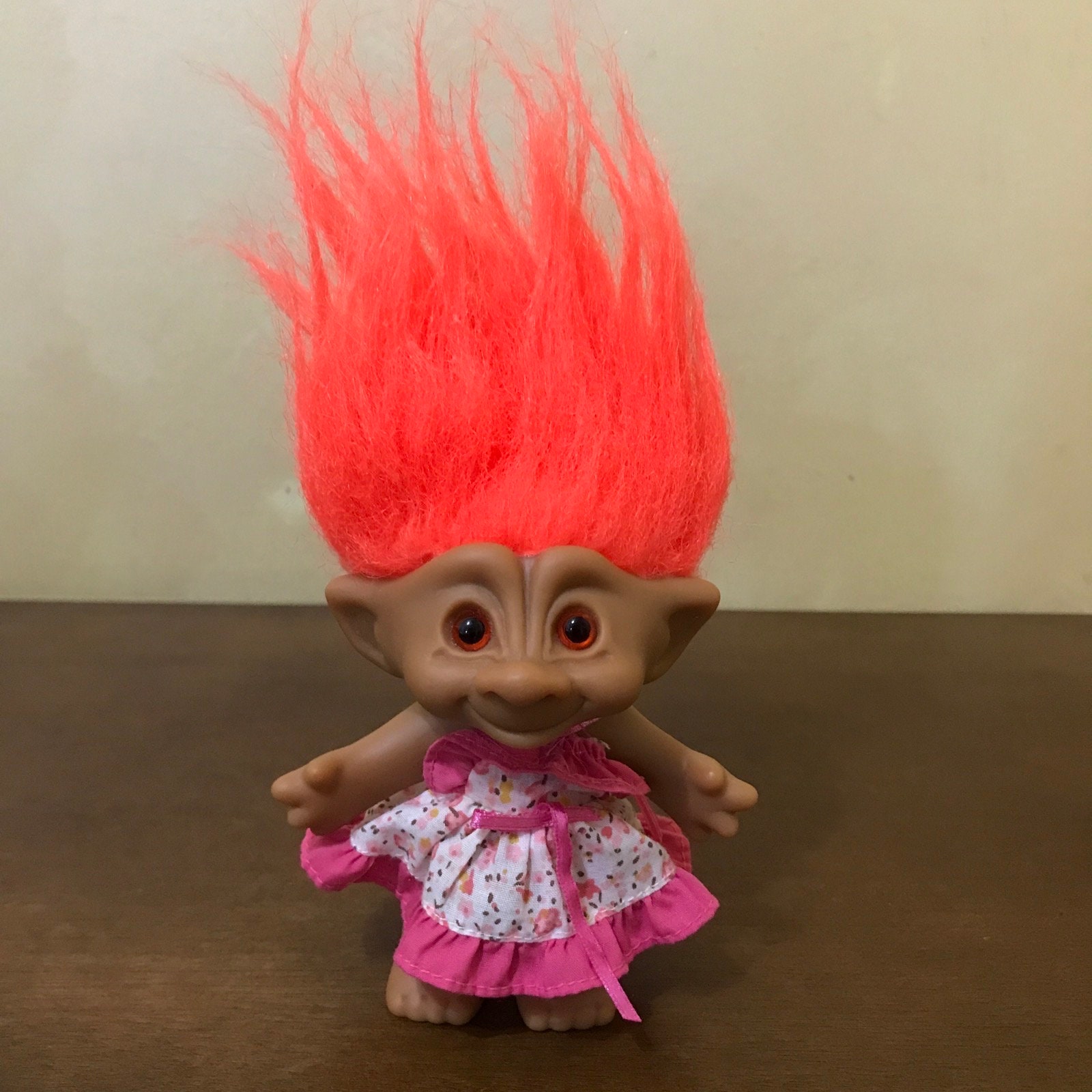 90s Ace Novelty Treasure Troll With Dress, Orange Diamond Belly