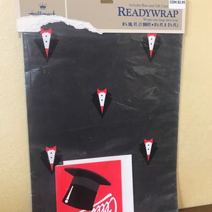 Hallmark ReadyWrap Tuxedo Print Gift Wrap 80s Wraps One Large Shirt Box