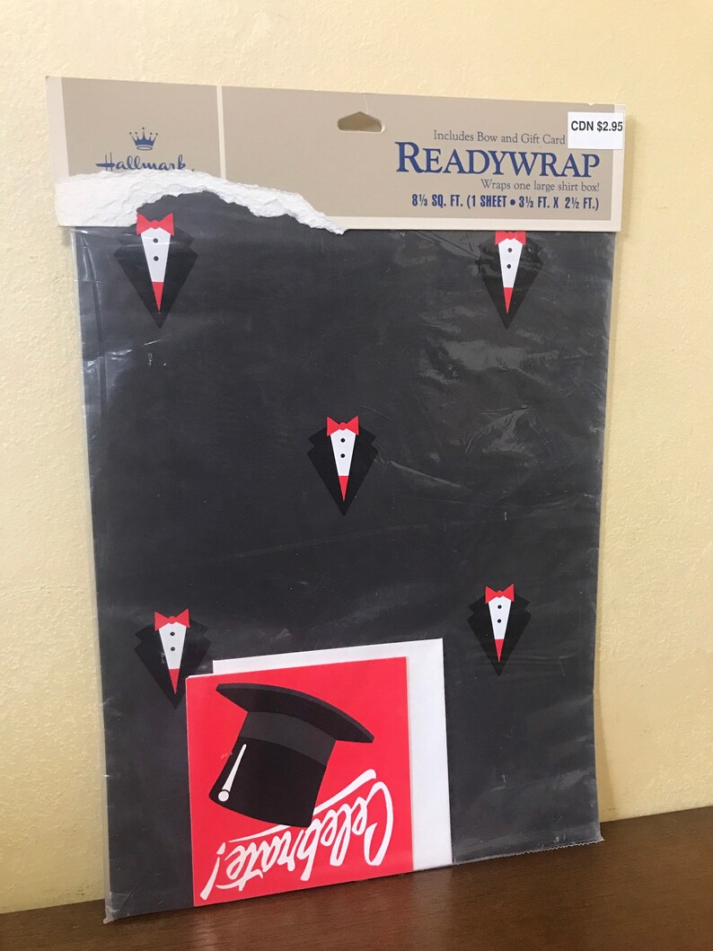 Hallmark ReadyWrap Tuxedo Print Gift Wrap 80s Wraps One Large Shirt Box