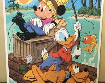 Mickey and Friends Fishing Tray Puzzle Mickey Donald and Pluto Vintage  Mickey Puzzle 80s 90s Summertime Vintage Fishing Puzzle 