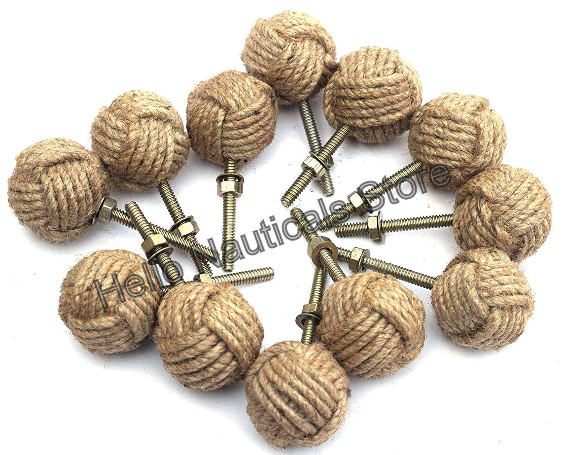 Hand woven jute door knobs/ Jute rope drawer pulls Knotty Etsy