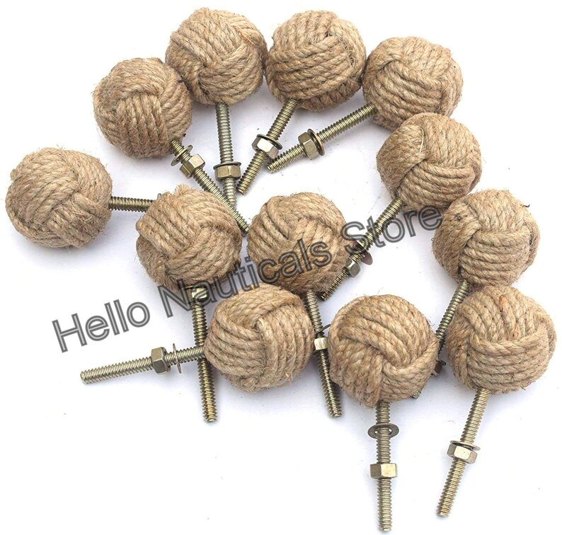 Hand woven jute door knobs/ Jute rope drawer pulls Knotty Etsy