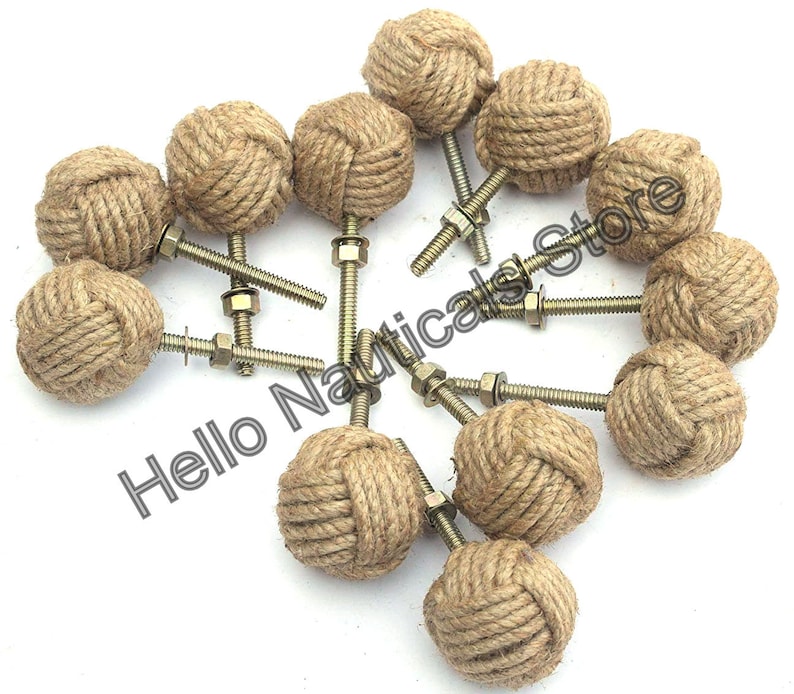 Hand woven jute door knobs/ Jute rope drawer pulls Knotty Etsy