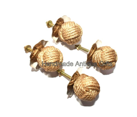 4 Nautical Twisted Jute Rope Door Knobs Rope Knot Drawer Pulls Etsy